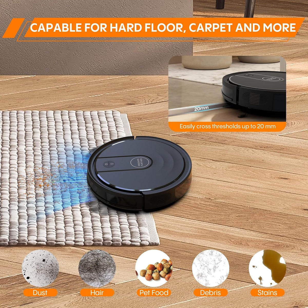 Robot Vacuum and Mop Combo, 5000Pa Robotic Vacuum Cleaner with Mopping, with Self-Charging, 3-In-1 Intelligent Navigation Robot Vacuum, Alexa/App Control, Ideal for Pet Hair, Floors and Carpet, Quiet