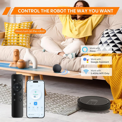 Robot Vacuum and Mop Combo, 5000Pa Robotic Vacuum Cleaner with Mopping, with Self-Charging, 3-In-1 Intelligent Navigation Robot Vacuum, Alexa/App Control, Ideal for Pet Hair, Floors and Carpet, Quiet