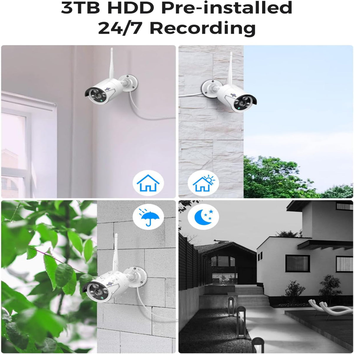Home Security System, 24/7 Recording 5MP Wired Plug-In Powered Outdoor Bullet Cameras, 2.4G/5G Wifi Pro, 4K NVR with 12" LCD Monitor, 3TB HDD, Night Vision, IP65 — product view 3