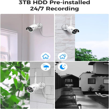 Home Security System, 24/7 Recording 5MP Wired Plug-In Powered Outdoor Bullet Cameras, 2.4G/5G Wifi Pro, 4K NVR with 12" LCD Monitor, 3TB HDD, Night Vision, IP65 — product view 3