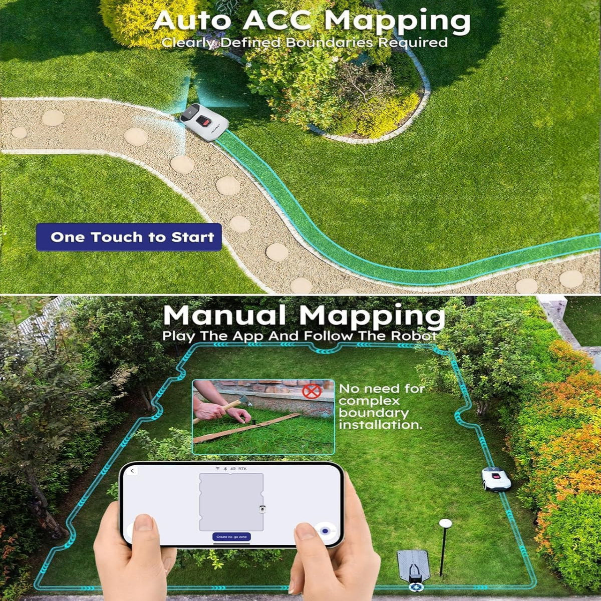 Robot Lawn Mower Full Band Rtk+4-Eye Vision Robotic Lawnmower, Automatic Mapping, 20 Multi-Zone Management, Accurate Obstacle Avoidance, Intelligent Path Planning- No Wire Mower, 0.22 Acre — product view 2
